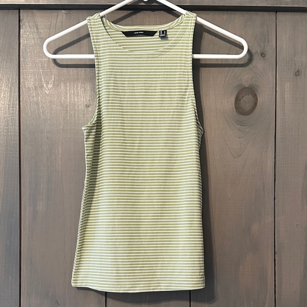 Vero Moda Striped Green Sleeveless Top